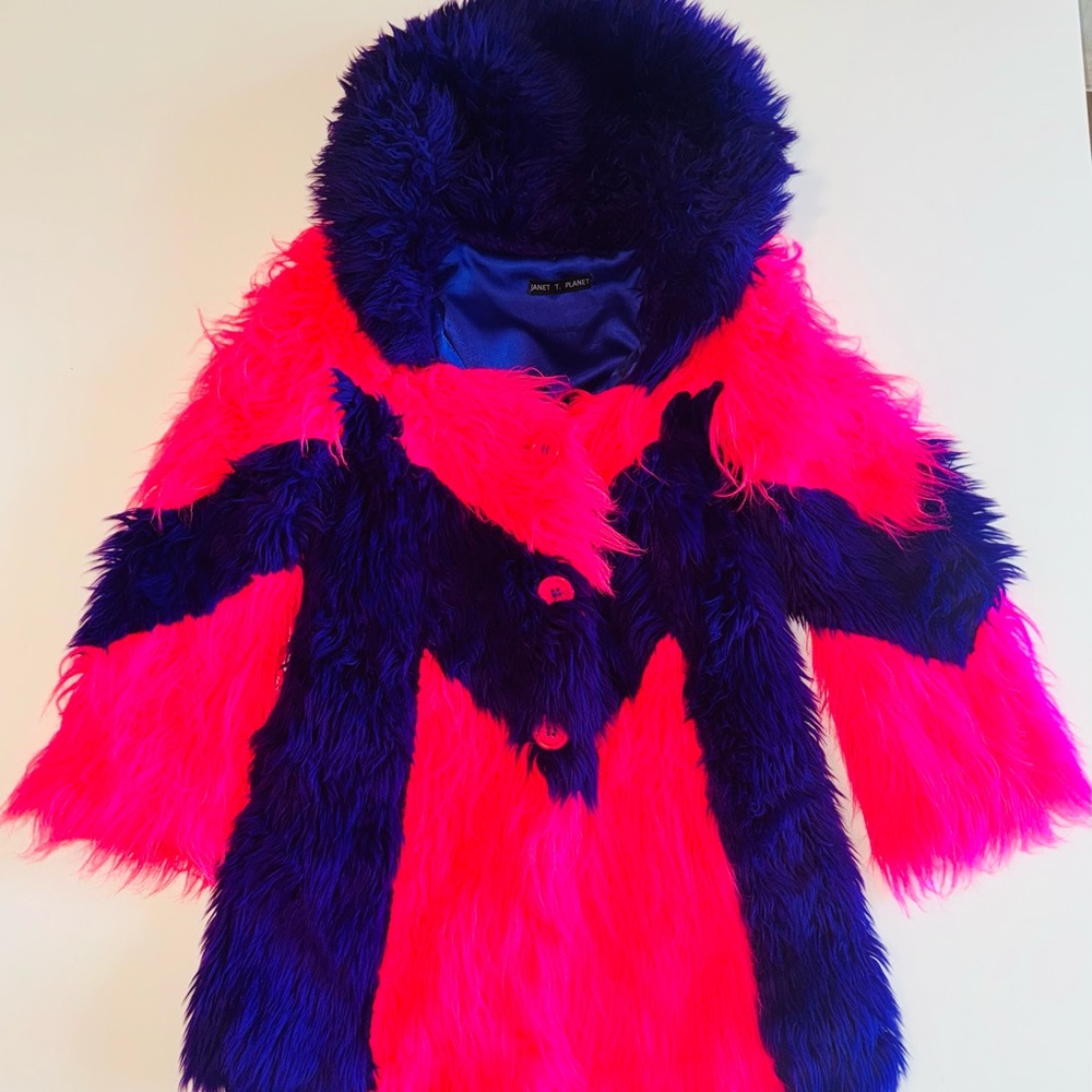 Vibrant Electric Pink and Indigo Custom Faux Fur Coat